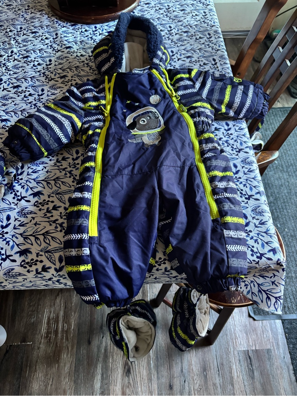 Navy Infant Snowsuit with Neon Yellow Accents